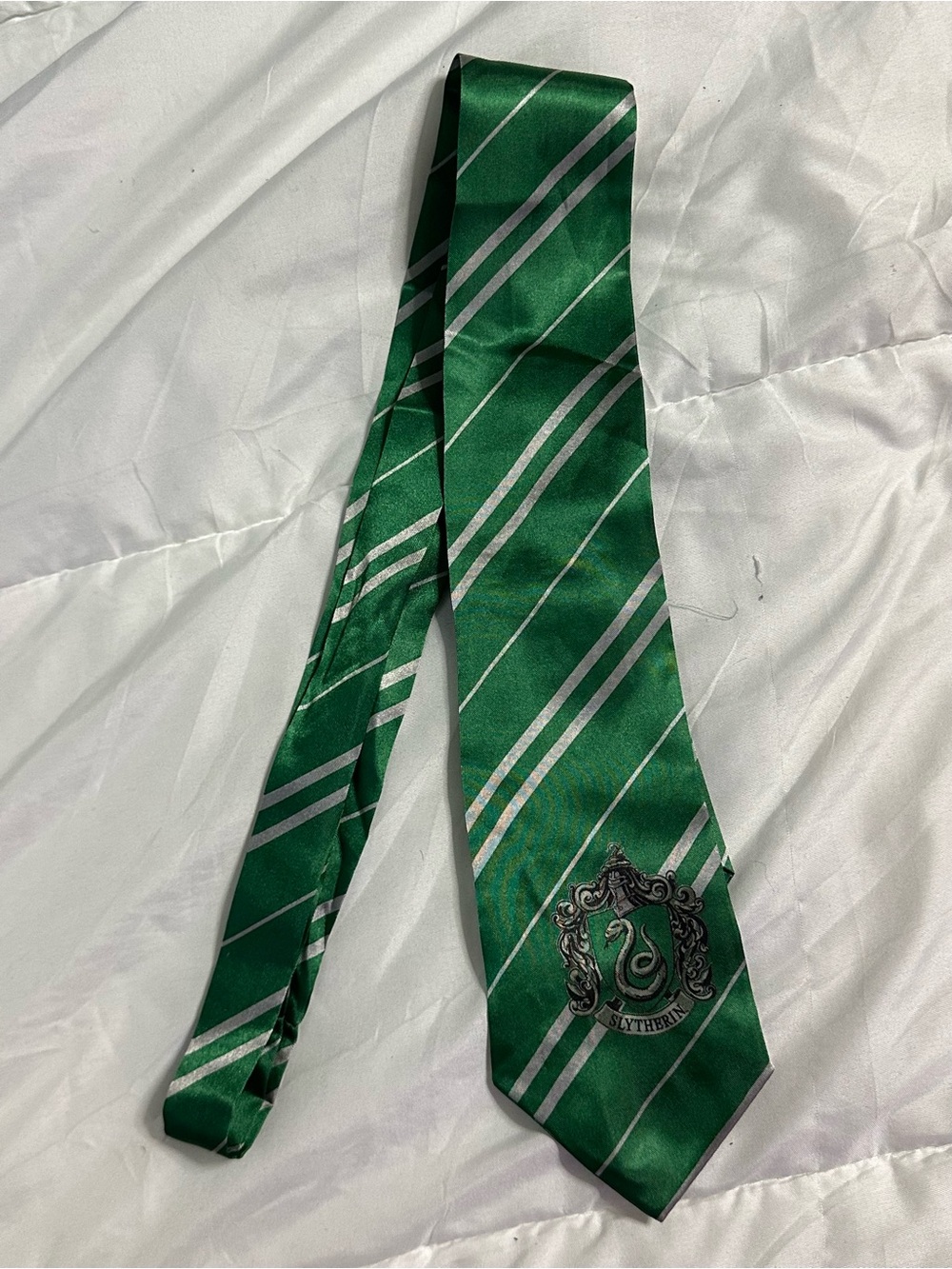 Harry Potter Necktie Slytherin Crest Stripe Green Gray Halloween costume